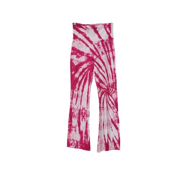 Tie-Dye Pink & White Flared Yoga Pants High Waist S Cotton/Spandex Blend - Picture 4 of 4